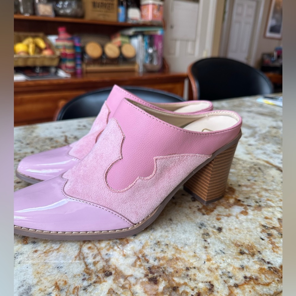 Lulu’s pink slip on heeled mules size 6.5 (S31) - Picture 4 of 15